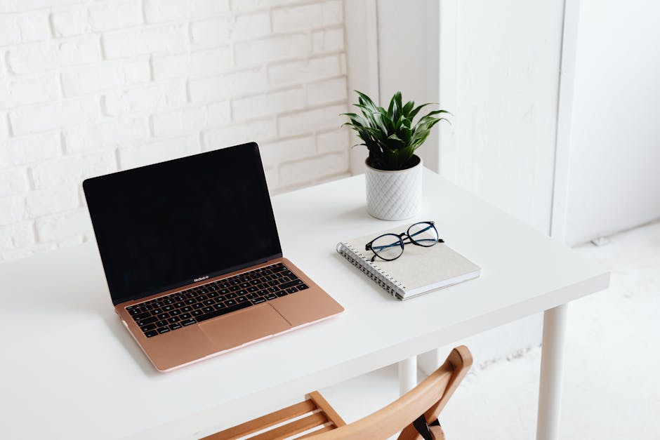 Escritorio minimalista con plantas y luz natural